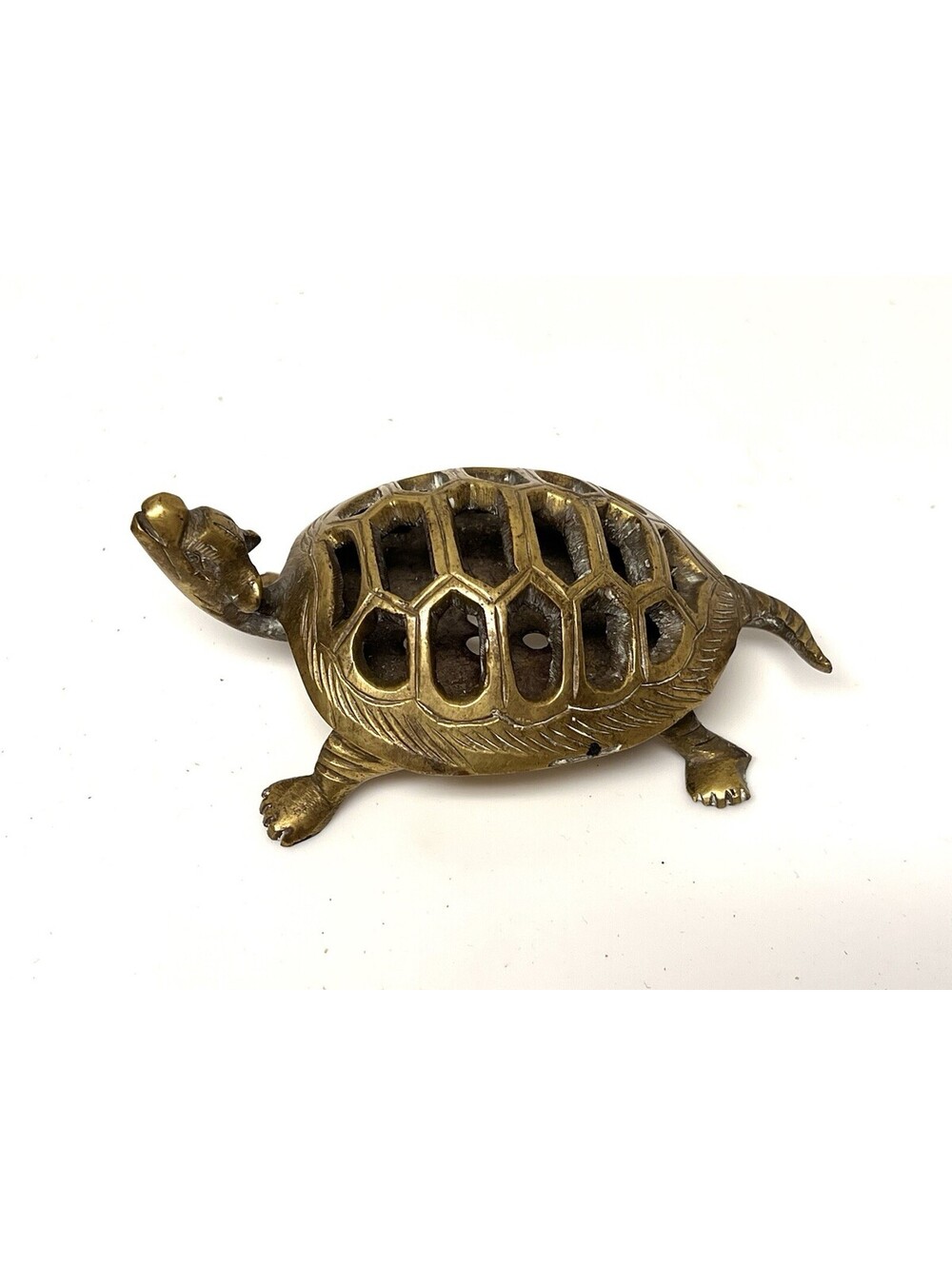 Vintage Brass Turtle - Stick Incense Burner Holder Slotted Shell Figure